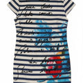 DESIGUAL Womens Graphic Sheath Dress EU 42 Large Navy Blue Striped