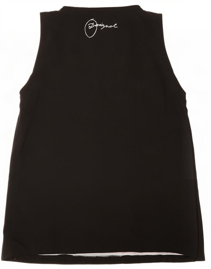 Desigual Kvinders Grafisk Vest Top UK 12 Medium Sort Geometrisk Polyester