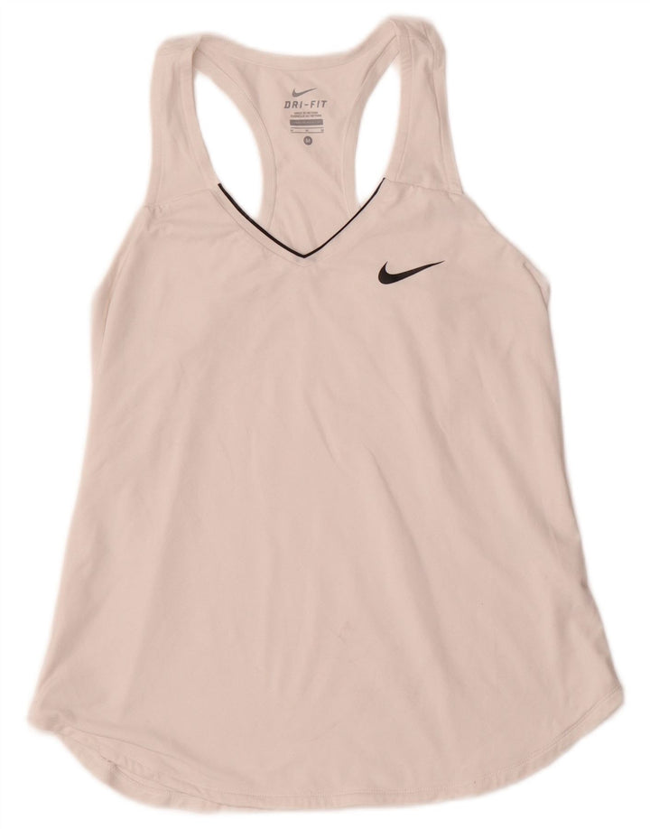 NIKE Dame Dri Fit Vest Top UK 12 Medium White Polyester