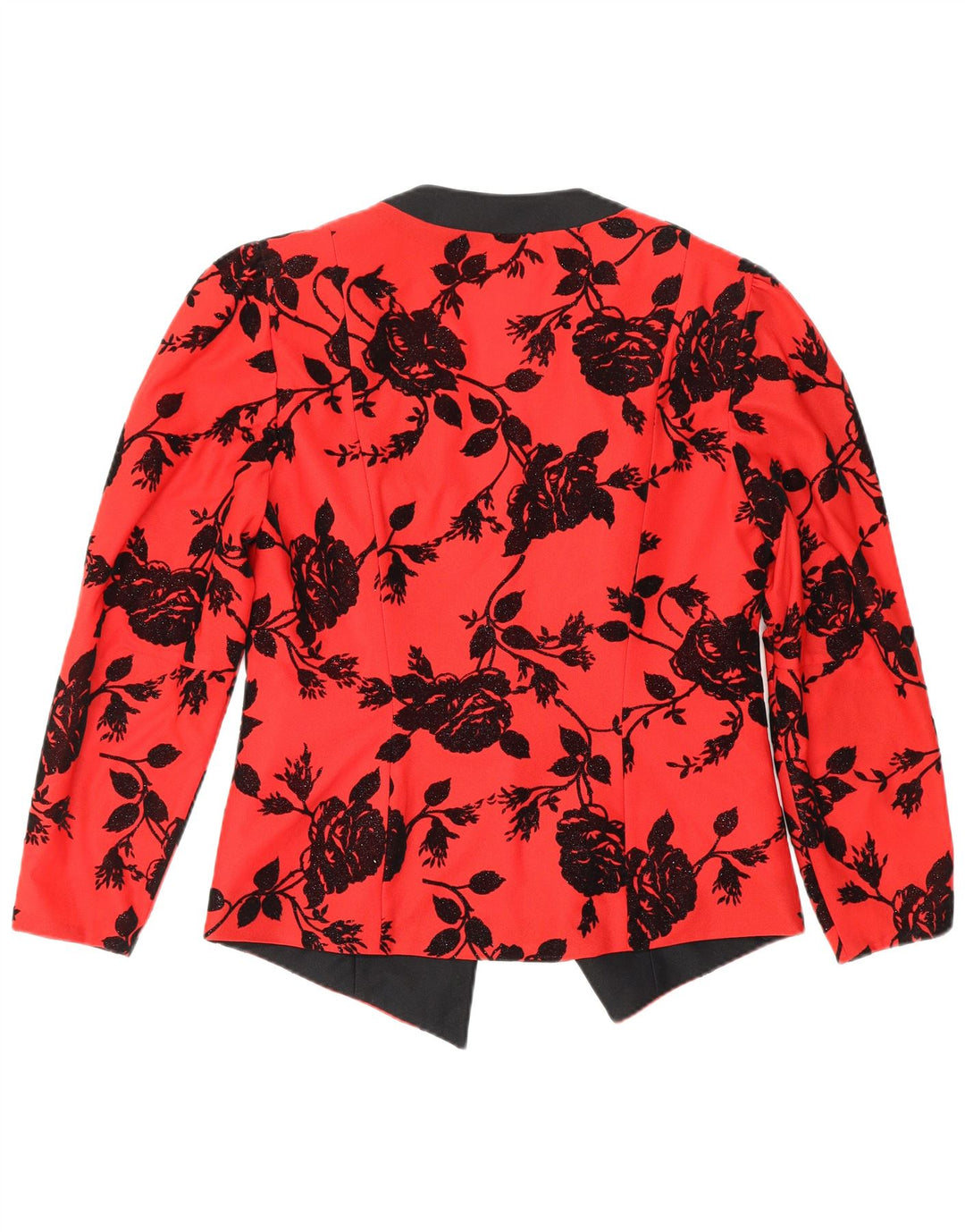 VINTAGE Dame 1-knaps blazerjakke UK 12 Medium rød blomsterpolyester
