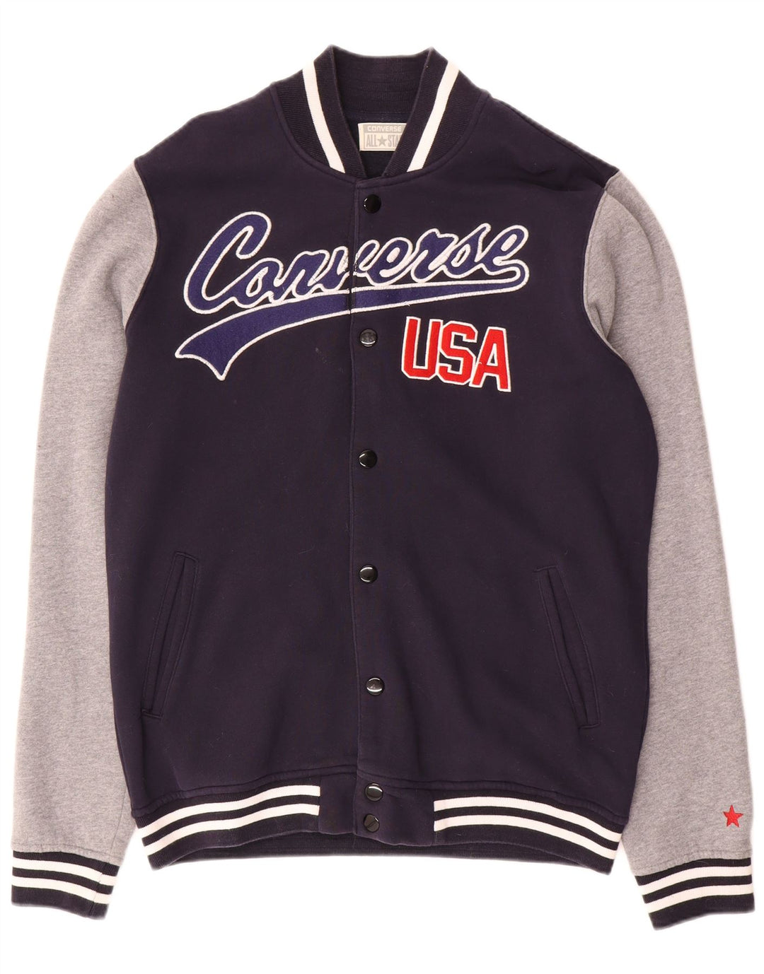 Converse Herre Grafisk Varsity Jacket UK 40 Large Navy Blue Colourblock