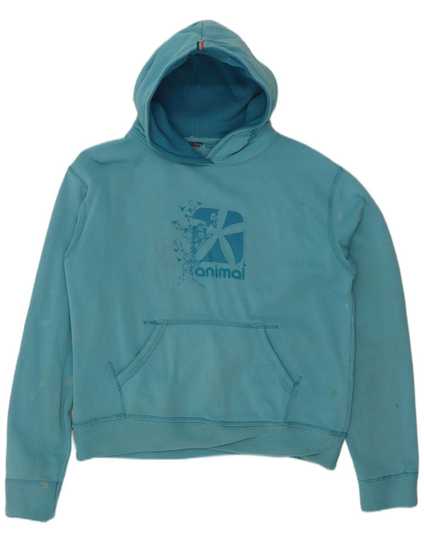 Animal Womens Graphic Hoodie Jumper UK 14 Medium Blue Cotton