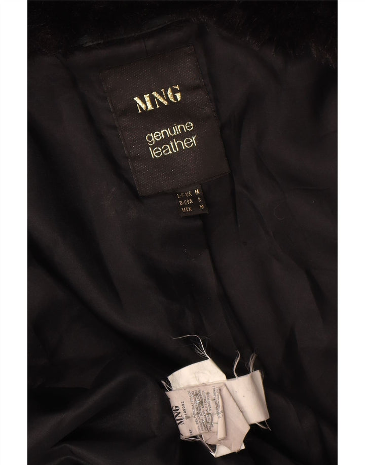 Mango Dame Crop Ruskindsjakke UK 12 Medium Sort Læder