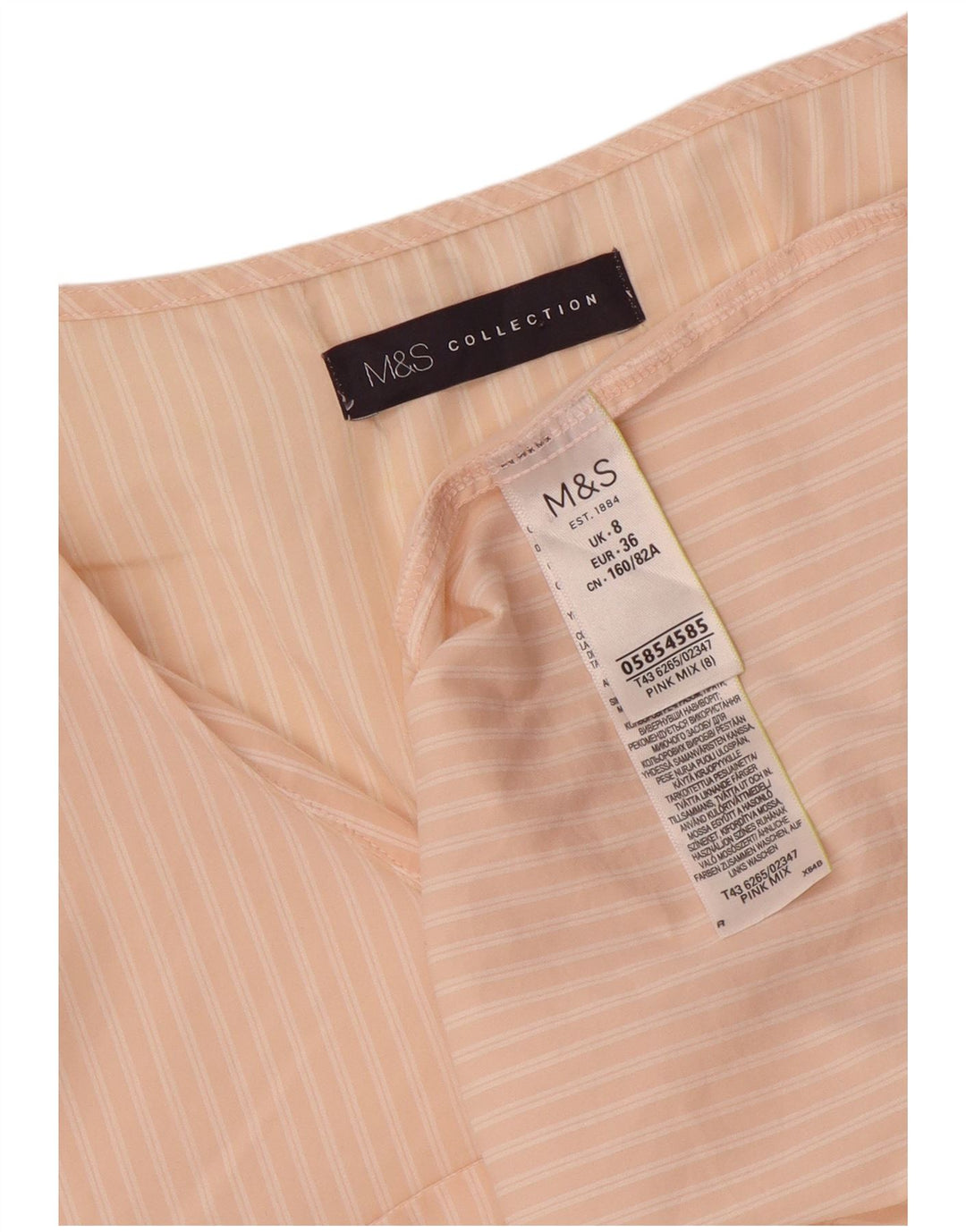 Marks & Spencer Dame Langærmet Bluse Top UK 8 Small Pink Pinstripe