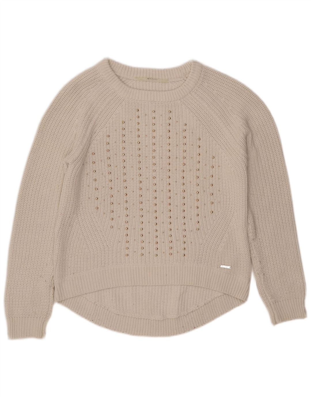 GUESS Womens Oversized Boat Neck Jumper Sweater UK 6 Small White Bomuld