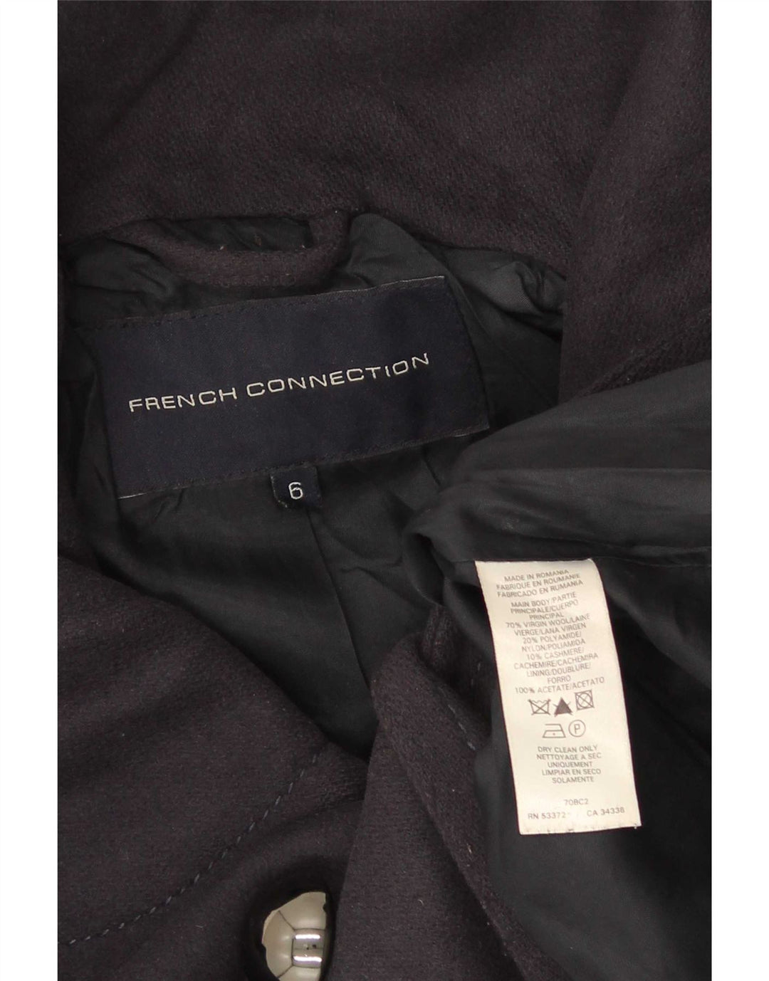 French Connection Dame Oversized Dobbeltradet Frakke UK 6 XS Navy Blue