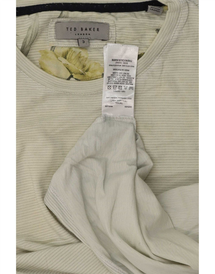 Ted Baker Herre T-Shirt Top Størrelse 3 Medium Hvid Blomsterbomuld