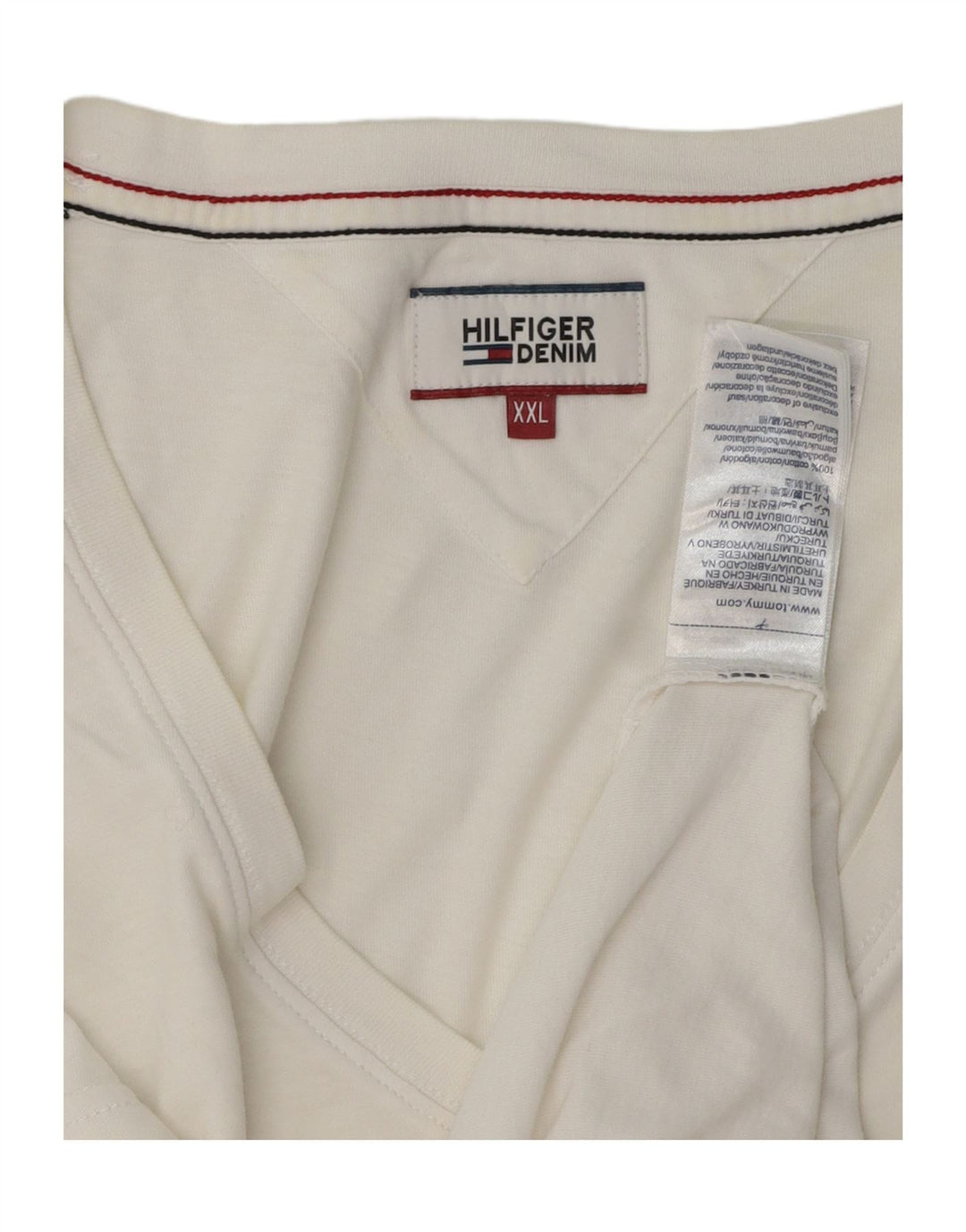 TOMMY HILFIGER Herre T-Shirt Top 2XL Hvid Bomuld