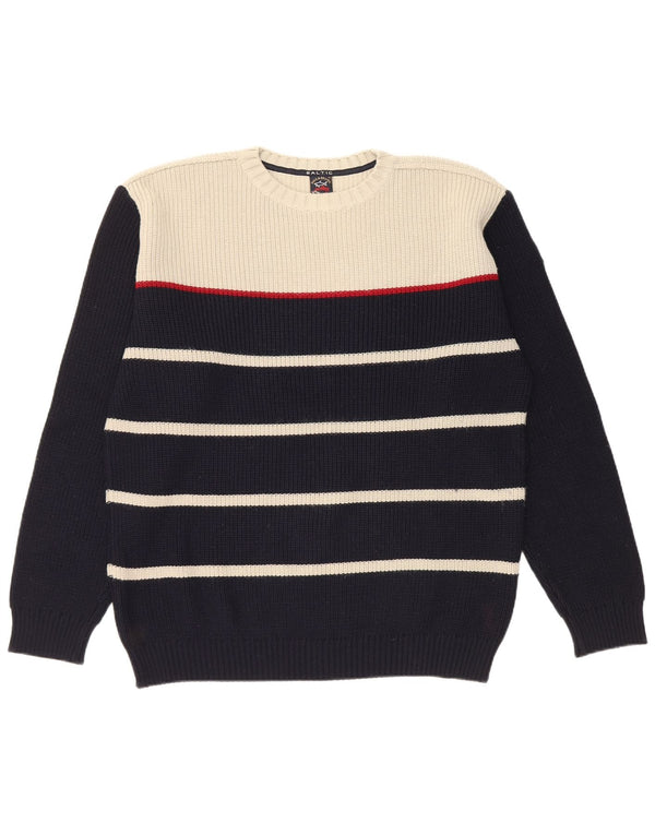 Paul & Shark Herre rund hals sweater XL marineblå stribet merinould