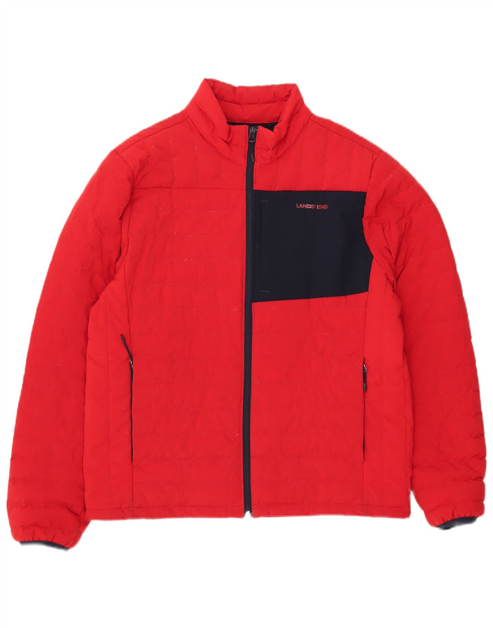 Lands End Herre polstret jakke UK 38 Medium Rød Colourblock Polyester