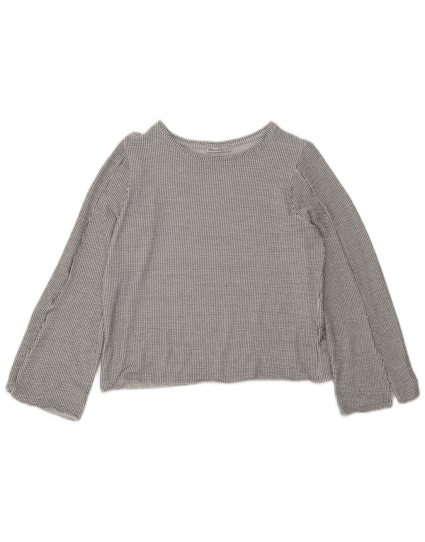 Zara Womens Crop Top Langærmet UK 14 Medium Grey Pinstripe
