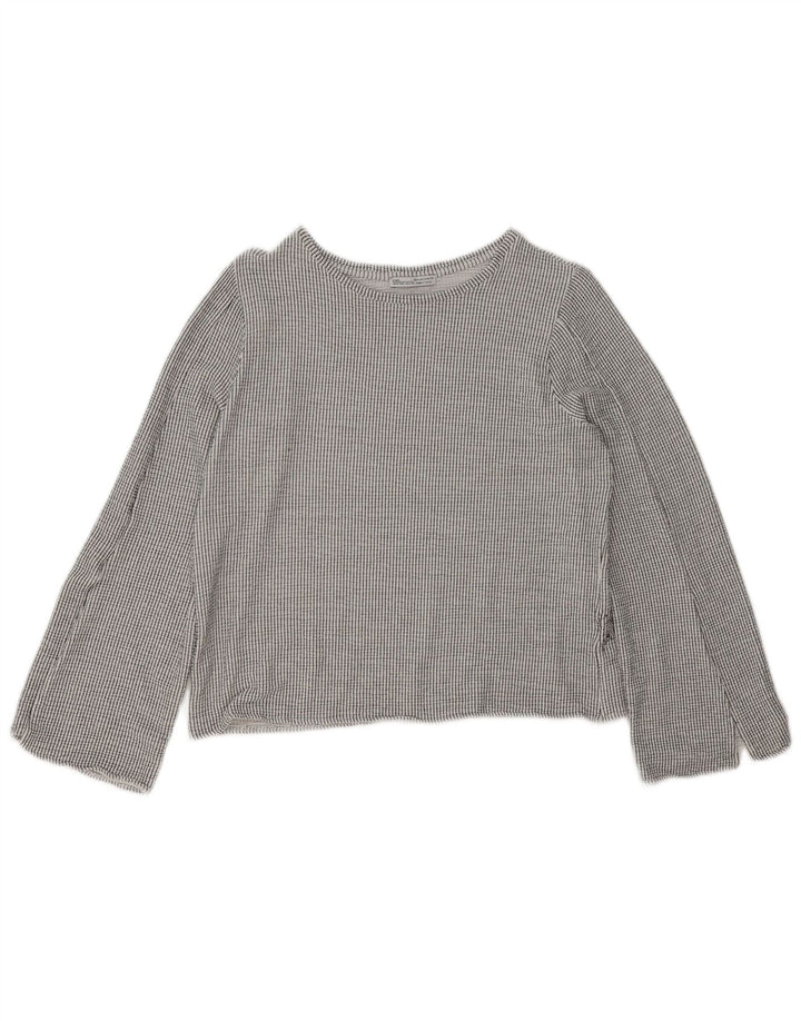 Zara Womens Crop Top Langærmet UK 14 Medium Grey Pinstripe