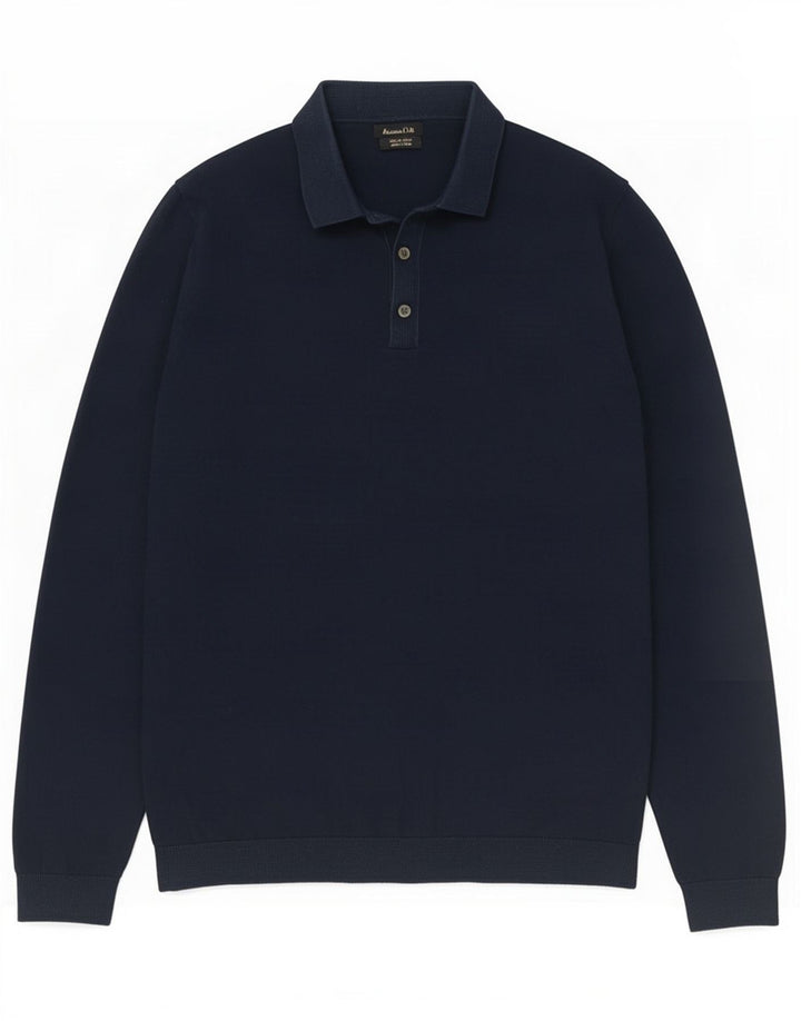 Massimo Dutti Herre Polo Neck Jumper Sweater Lille Marineblå Bomuld