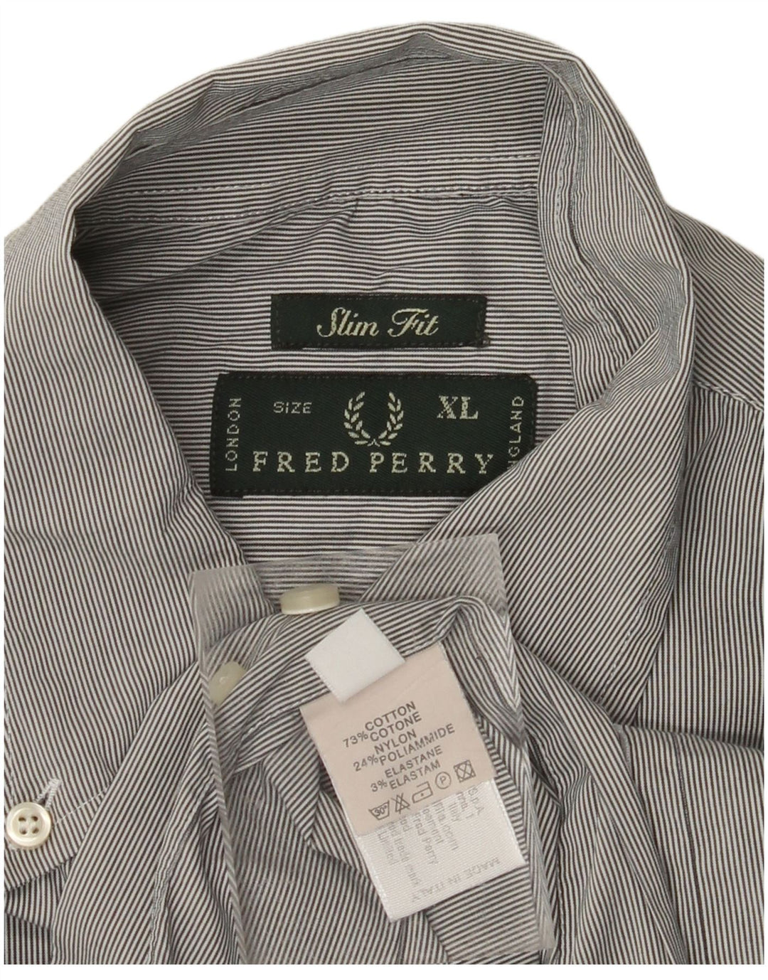 FRED PERRY Herre Slim Fit skjorte XL Grå nålestribet bomuld