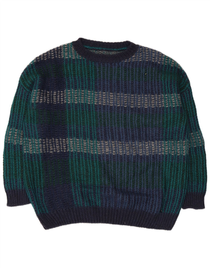 Vintage herre rund hals sweater XL flerfarvet stribet