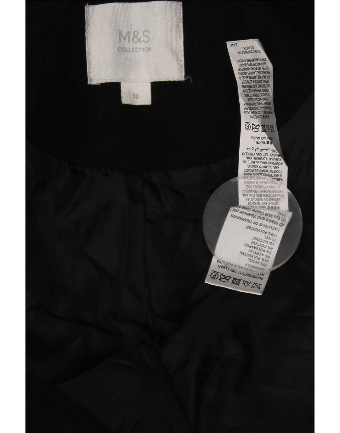 Marks & Spencer Dame Hooded Duffel Coat UK 10 Small Black Wool