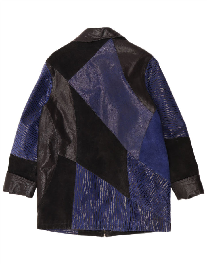 Vintage ruskindsfrakke til kvinder UK 12 Medium Blue Colourblock Læder