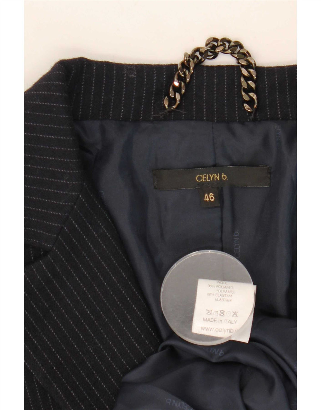 Celyn B Womens Crop Open Blazer Jacket IT 46 Large Navy Blue Nålestribet Uld