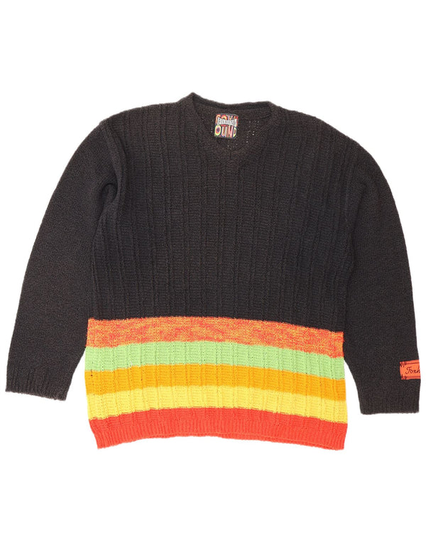 FOXHOUND Herre V-hals sweater Stor sort stribet bomuld