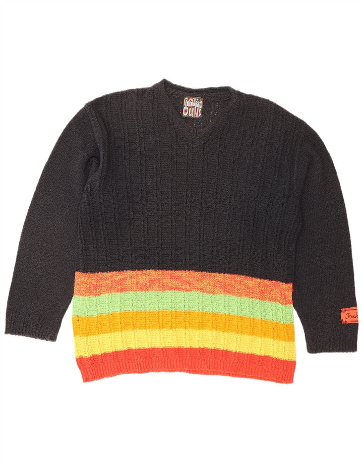 FOXHOUND Herre V-hals sweater Stor sort stribet bomuld