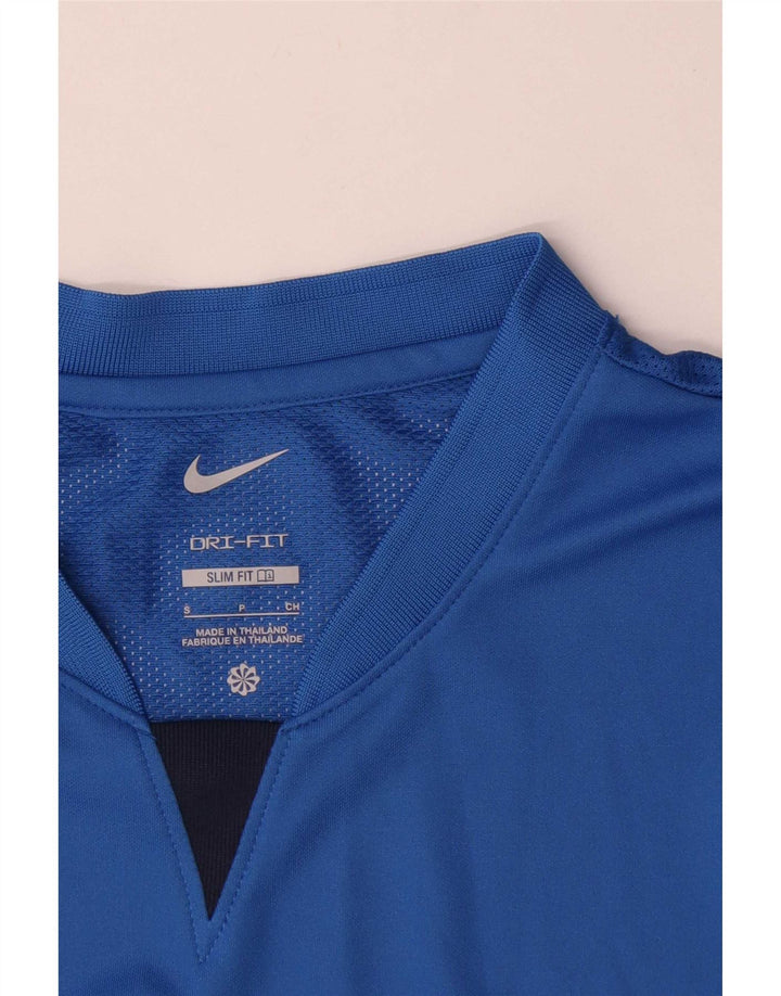 Nike Herre Dri Fit Slim Fit T-Shirt Top Lille Blå Colourblock Polyester