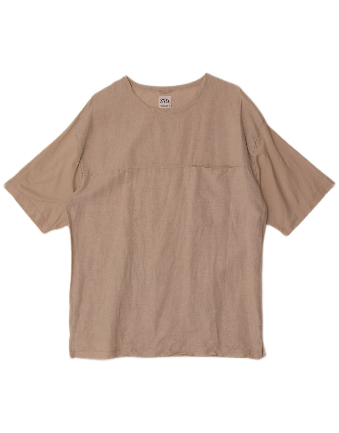 Zara Herre T-Shirt Top Stor Beige Bomuld