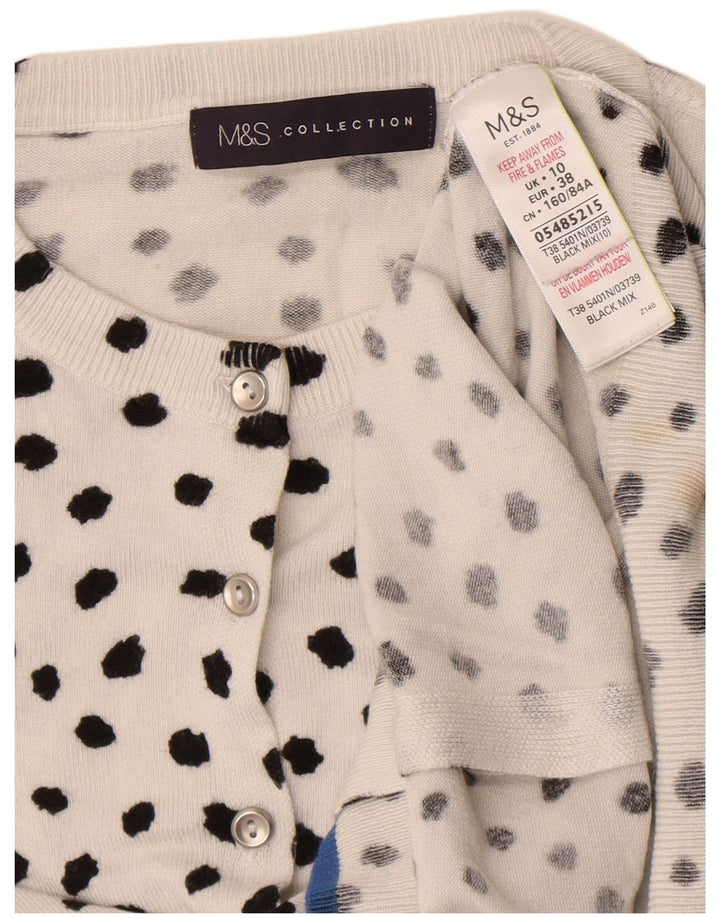Marks & Spencer Dame Cardigan Sweater UK 10 Small White Spotted Viscose