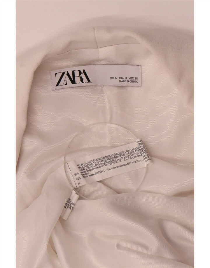 Zara Dame 3/4 ærmet åben blazerjakke UK 14 Medium White Polyester