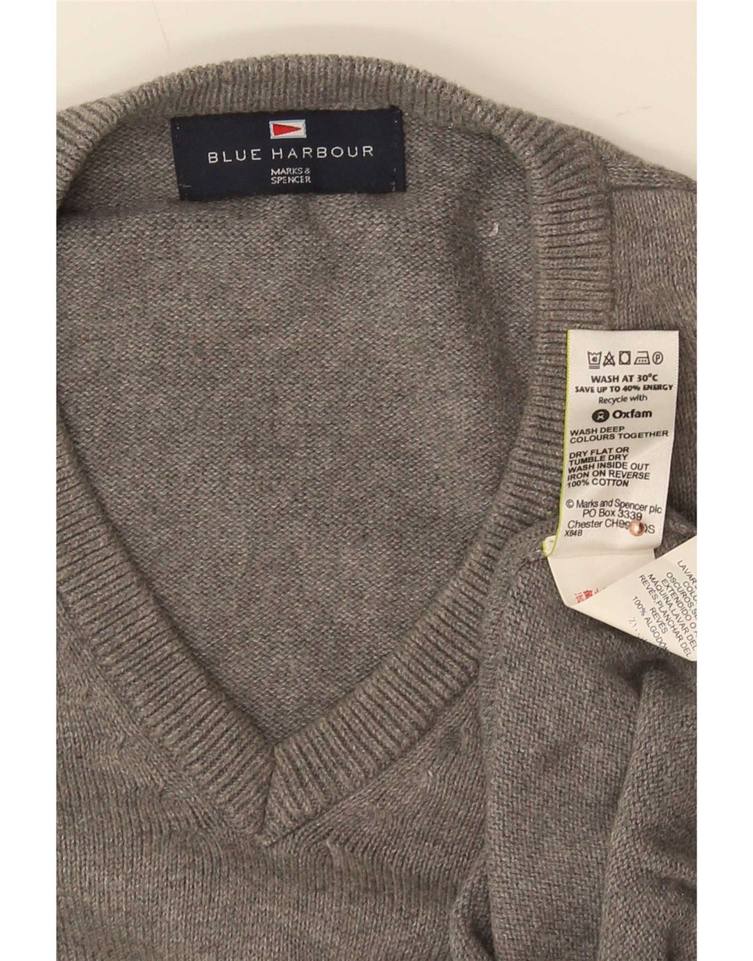 Marks & Spencer Herre Blue Harbor V-hals sweater mellemgrå bomuld