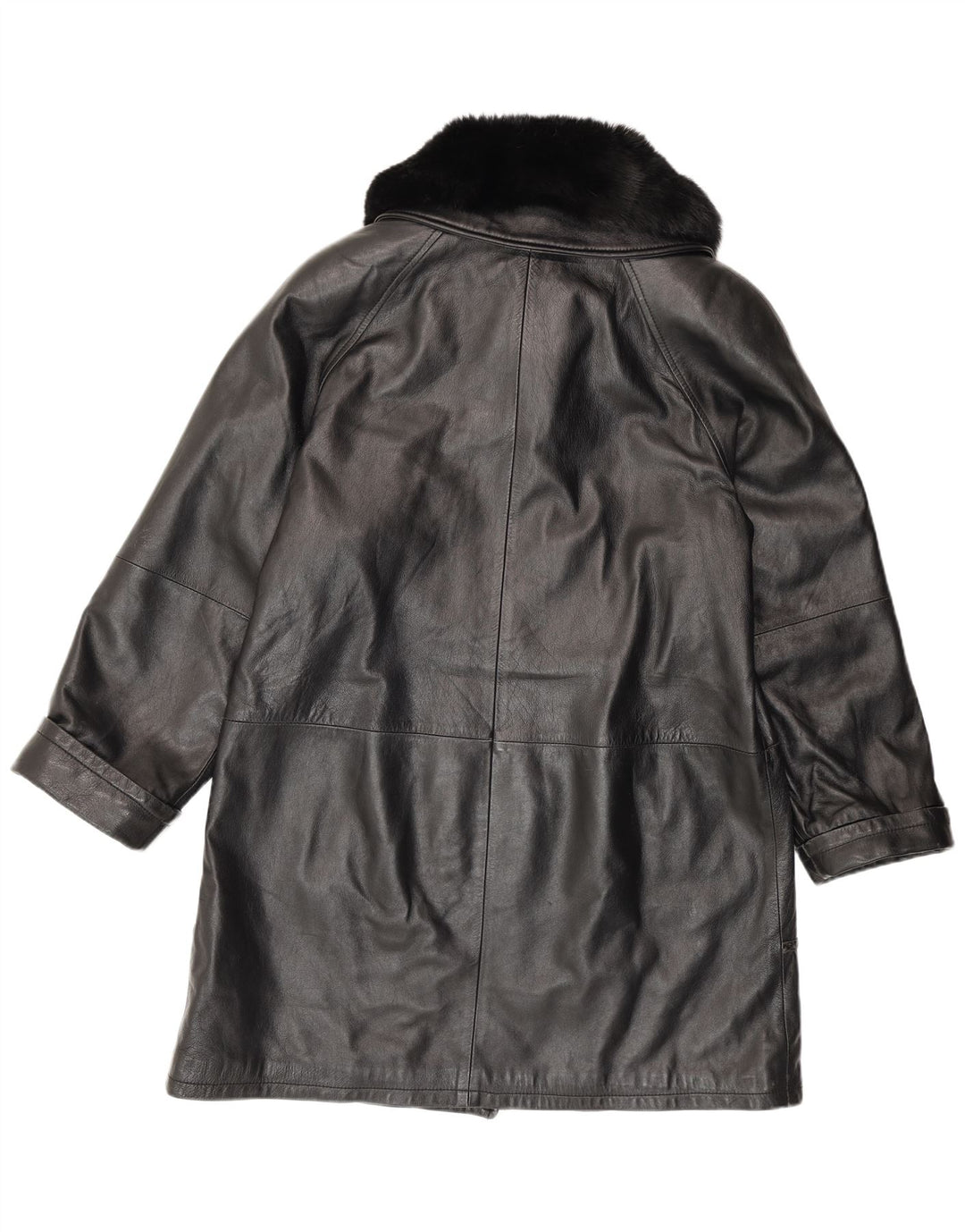 Vintage Dame Loose Fit Læderfrakke IT 42 Medium Sort Læder