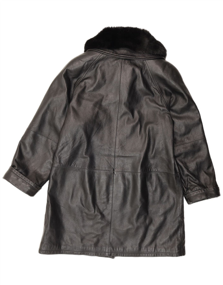Vintage Dame Loose Fit Læderfrakke IT 42 Medium Sort Læder