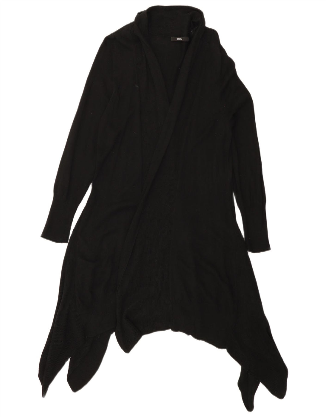 Marks & Spencer Dame Longline Åben Cardigan Sweater UK 16 Large Black