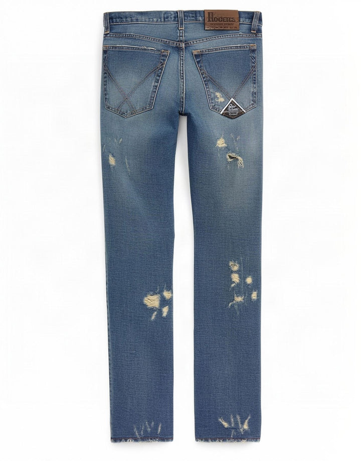 Roy Rogers Dame Distressed Bootcut Jeans W34 L32 Blå Bomuld
