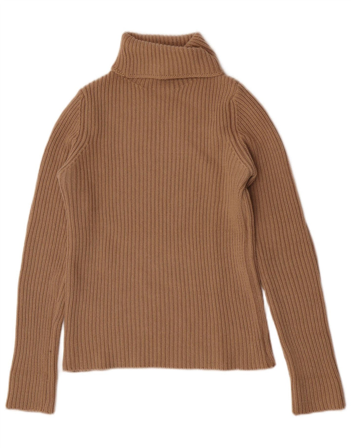 Stefanel Dame Roll Neck Jumper Sweater UK 12 Medium Brun Uld