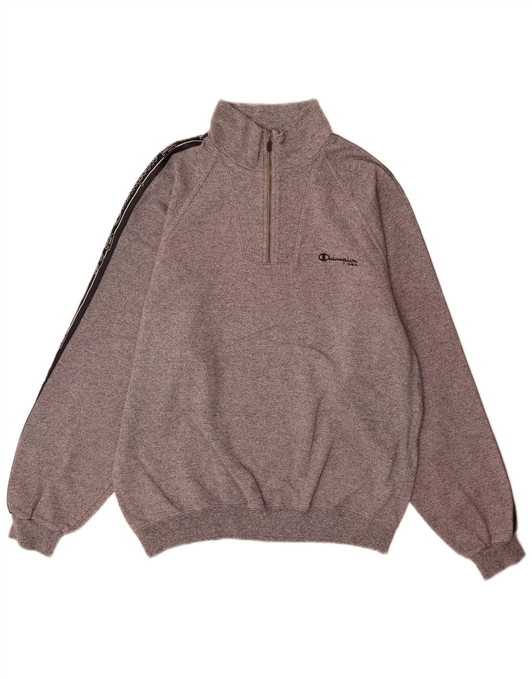 Champion Herre grafisk sweatshirt med lynlås-hals, stor grå farveblok
