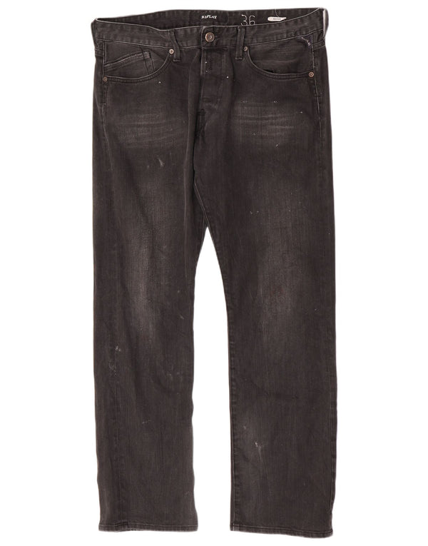 Replay Herre Waitom Straight Jeans W36 L32 Sort Bomuld