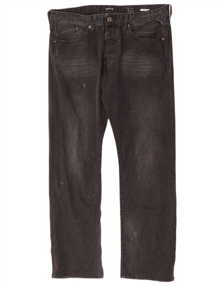 Replay Herre Waitom Straight Jeans W36 L32 Sort Bomuld