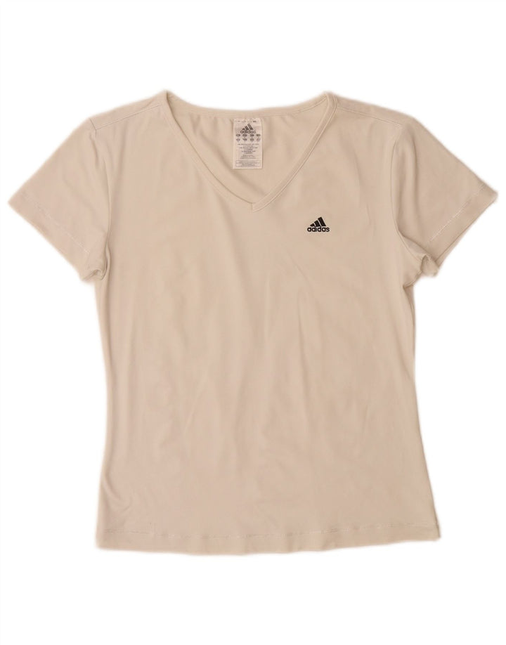 Adidas Dame T-Shirt Top UK 14 Medium Off White Polyamid