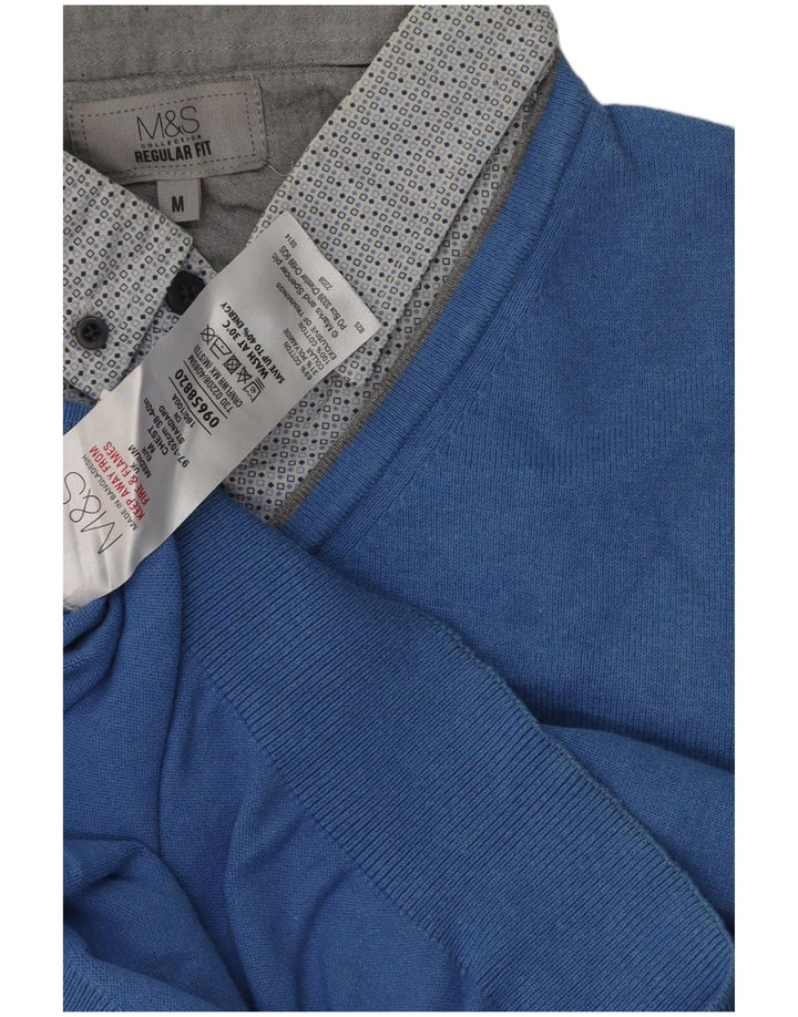 Marks & Spencer Herre Polo Neck Jumper Sweater Medium Blue Classic