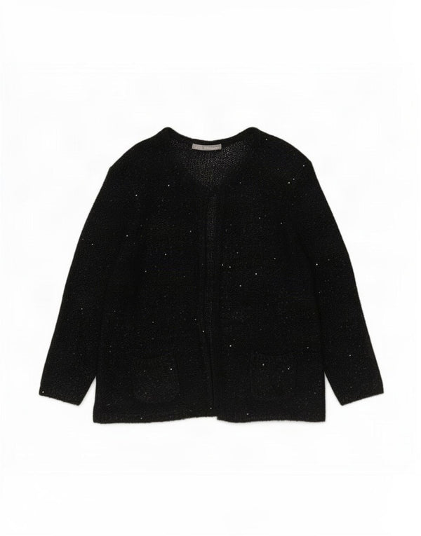 Marks & Spencer Dame Cardigan Sweater UK 14 Large Black Flecked Polyester