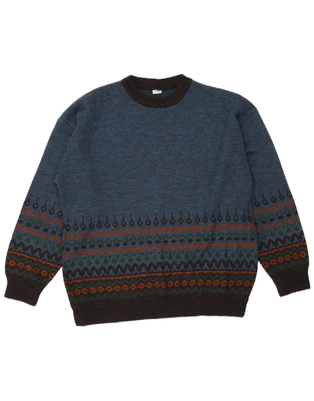 Vintage sweater med rund hals til mænd Medium Blue Fair Isle