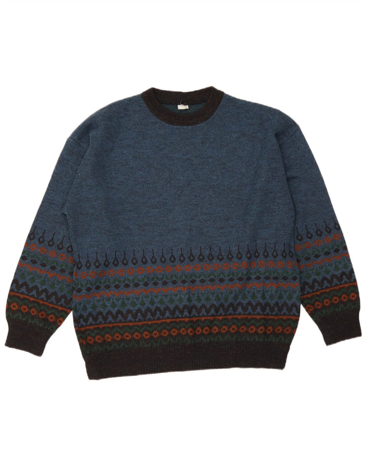 Vintage sweater med rund hals til mænd Medium Blue Fair Isle