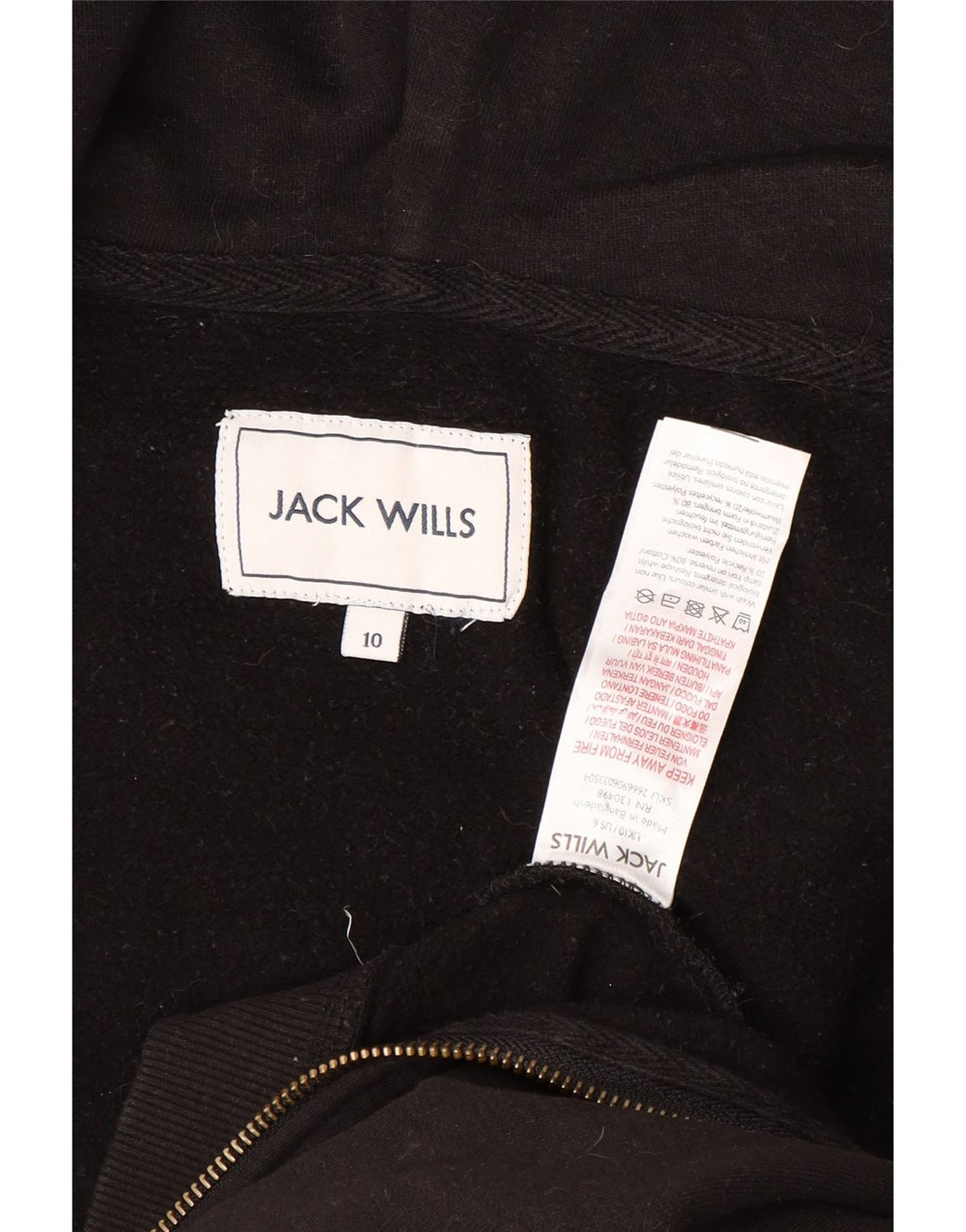 JACK WILLS Dame Oversized Crop Zip Hoodie Sweater UK 10 Small Black