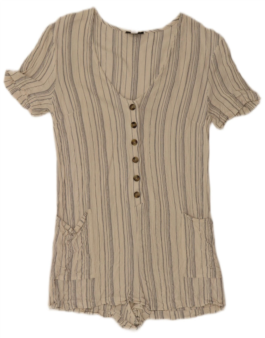 Topshop Dame Playsuit UK 12 Medium Beige Stribet Viscose