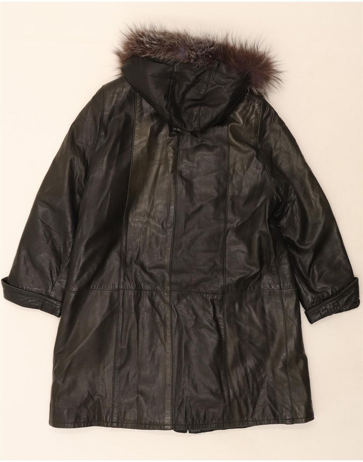 VINTAGE Womens Hooded Leather Coat UK 14 Medium Green Vintage Vintage and Second-Hand Vintage from Messina Hembry 