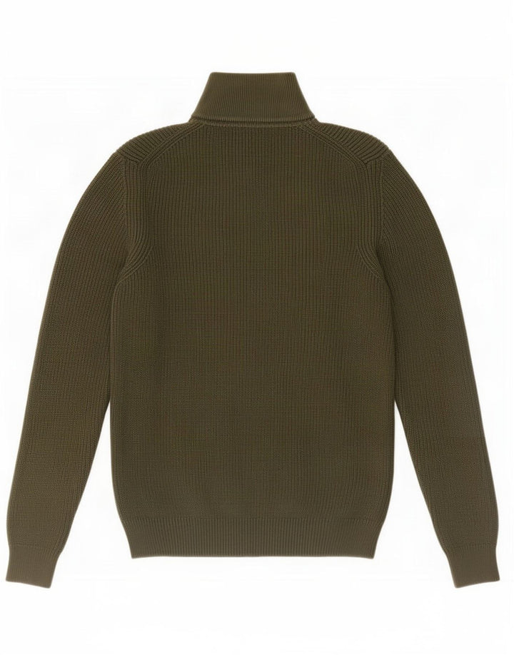 Zara Herre Zip Neck Jumper Sweater Medium Green Bomuld