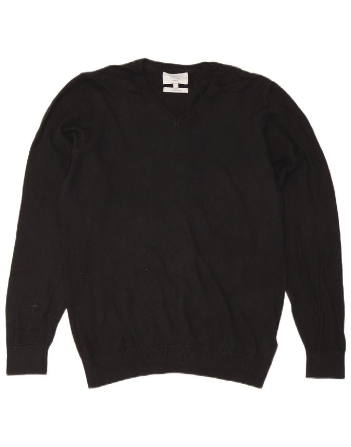 Marks & Spencer Herre Regular Fit V-hals sweater lille sort bomuld