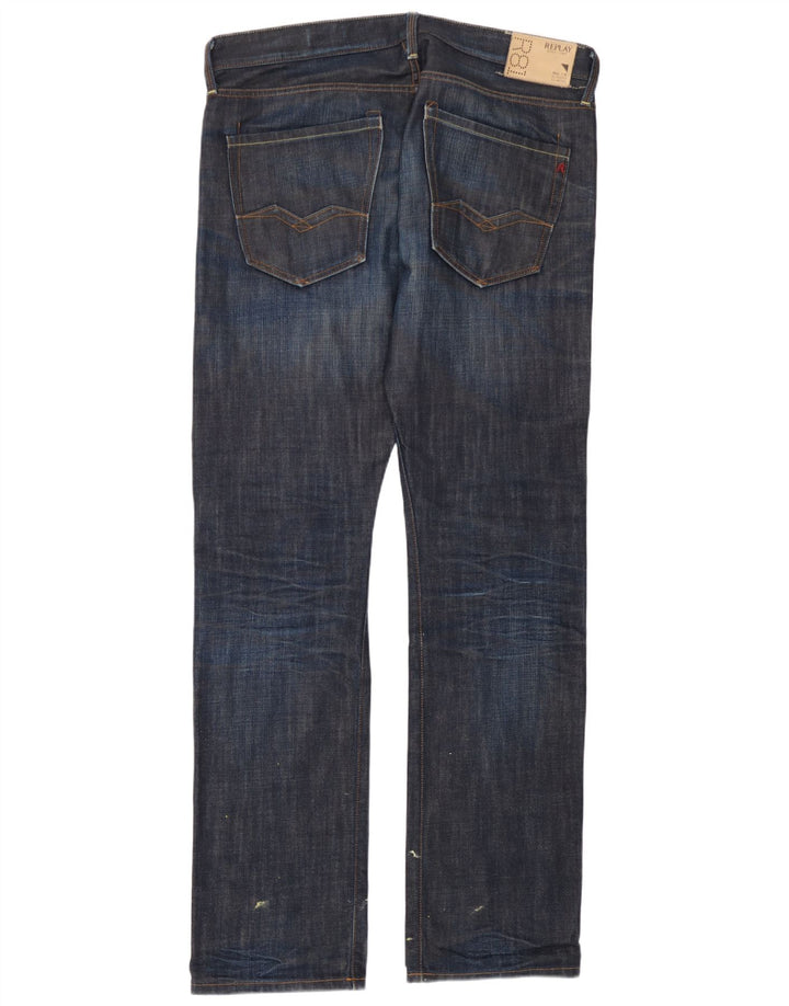 Replay Herre Waitom Straight Jeans W36 L36 Marineblå Bomuld