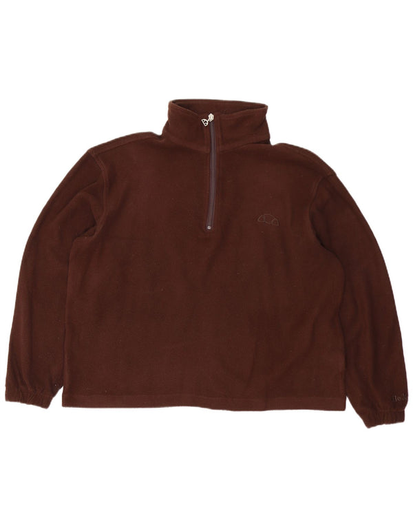 ELLESSE Dame Oversized Zip Neck Fleece Jumper UK 12 Medium Brown