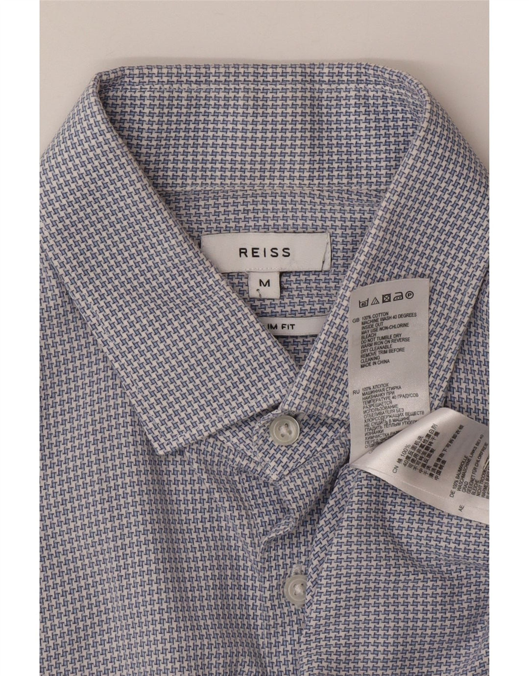 Reiss Herre Slim Fit skjorte Medium Blue Houndstooth Bomuld